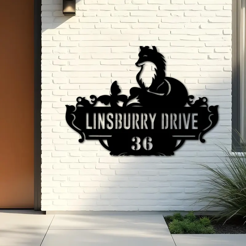 Custom Metal Cute Fox Wild animal wildlife Metal Address Sign, House number, Outdoor Number Signage, Yard Sign Address Plate