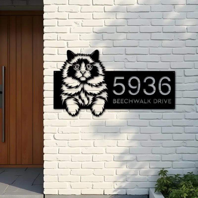 Custom Metal Ragdoll Cat Pet kitty Metal Address Sign, House number, Outdoor Number Signage, Yard Sign Address Plate