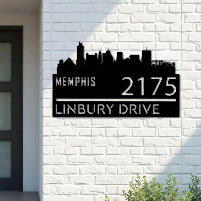 Custom Metal Memphis city skyline Metal Address Sign Hanging Address Plaque house number Yard Outdoor Sign