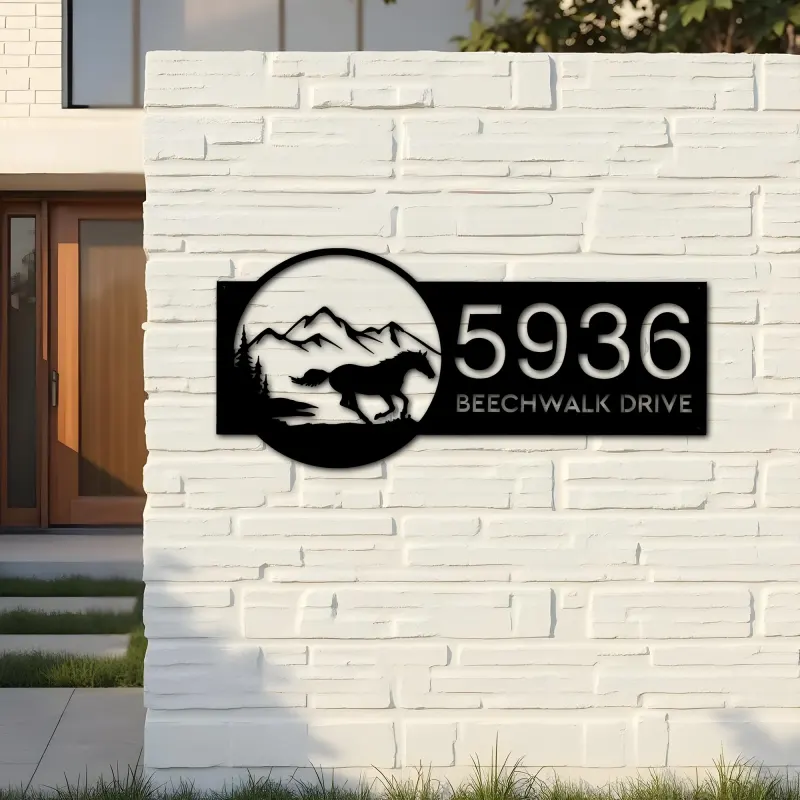 Custom Metal Horse running scene Metal Address Sign, House number, Outdoor Number Signage, Yard Sign Address Plate