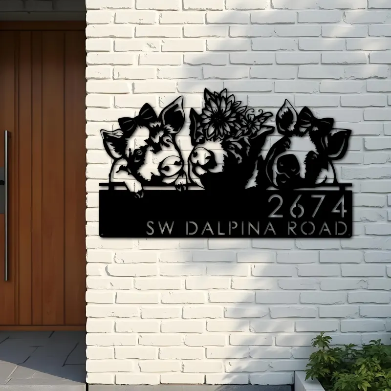 Custom Metal Pigs farmhouse farm animal ranch Metal Address Sign, House number, Outdoor Number Signage, Yard Sign Address Plate