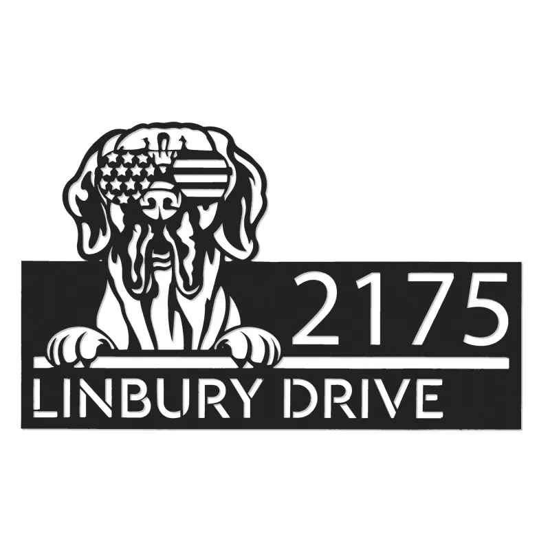 Custom Metal Great Dane dog US flag glasses Metal Address Sign House number Hanging Address Plaque Yard Sign Outdoor decor