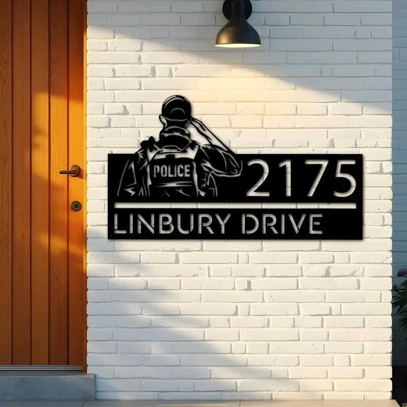 Custom Metal Police officer policeman Metal Address Sign, House number, Outdoor Number Signage, Yard Sign Address Plate