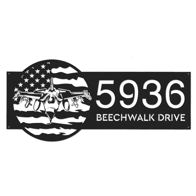 Custom Metal F 16 fighter airplane US flag Metal Address Sign House number Hanging Address Plaque Yard Sign Outdoor
