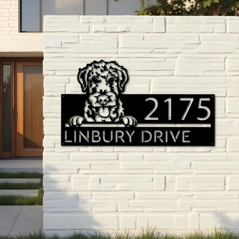 Custom Metal Airdale Terrier dog cute puppy Metal Address Sign House number Hanging Address Plaque Yard Sign Outdoor decor