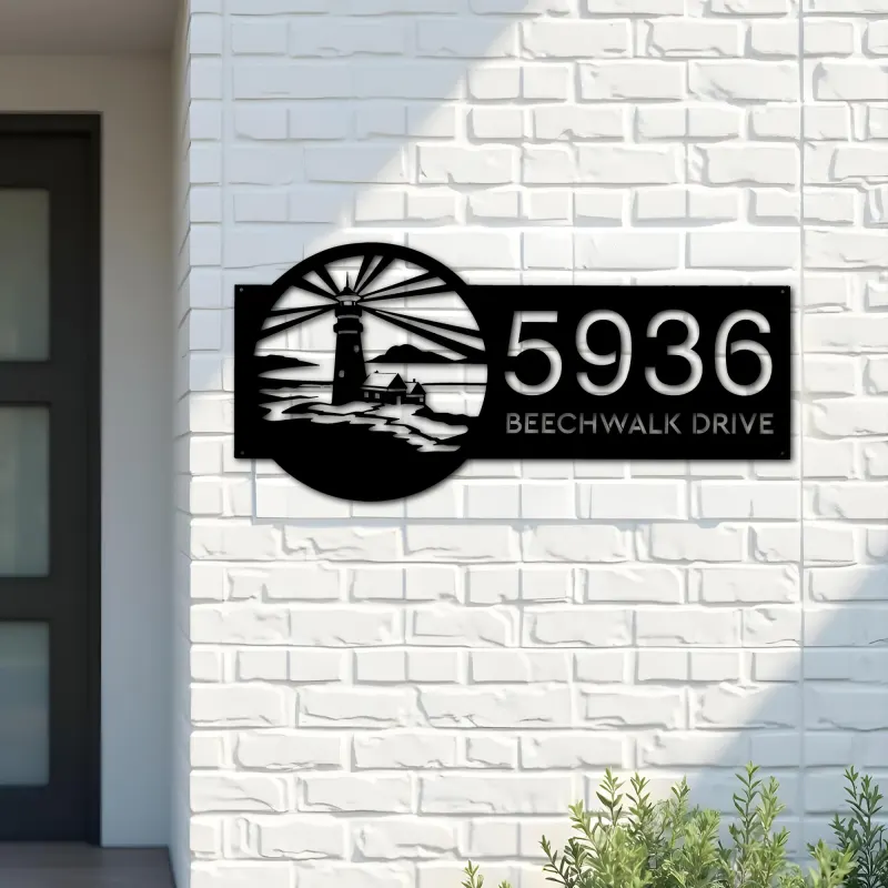 Custom Metal Lighthouse Metal Address Sign, House number, Outdoor Number Signage, Yard Sign Address Plate002
