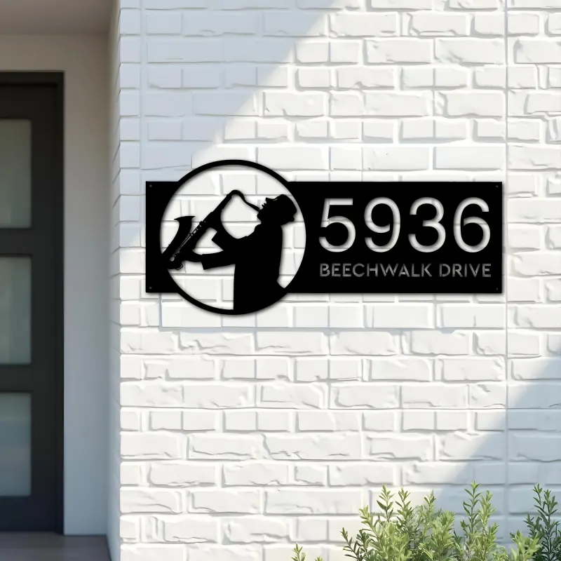 Custom Metal Jazz player musician Metal Address Sign, House number, Outdoor Number Signage, Yard Sign Address Plate