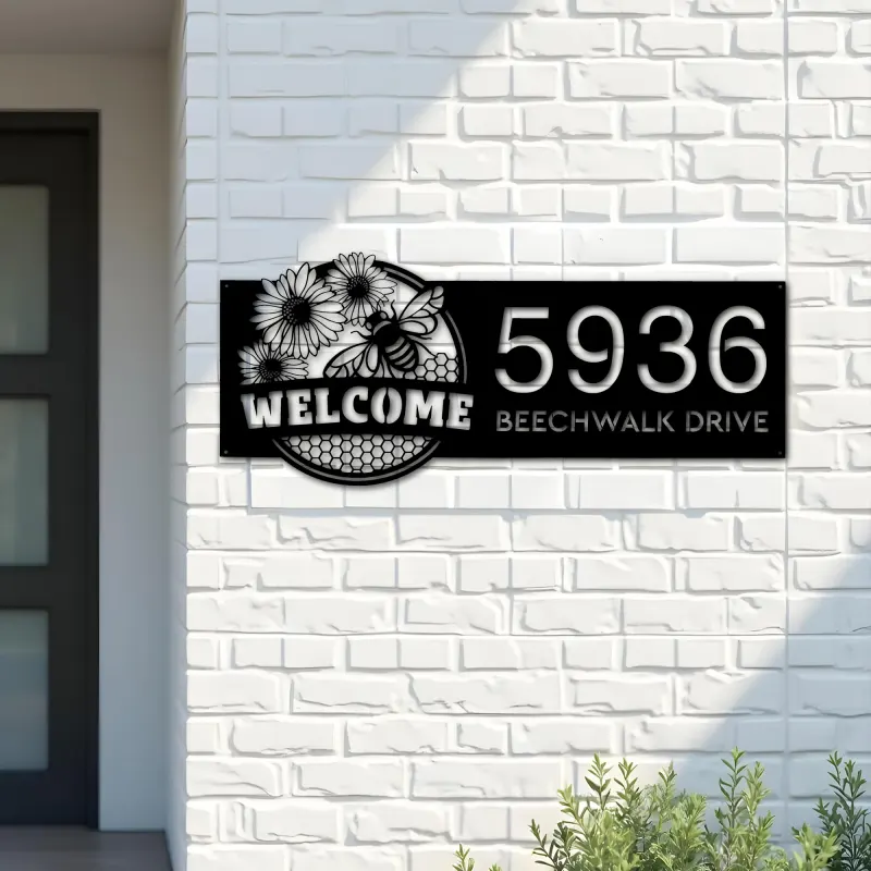 Custom Metal Bee hive honeycomb farmhouse Farm Ranch Metal Address Sign, House number, Outdoor Number Signage, Yard Sign Address Plate