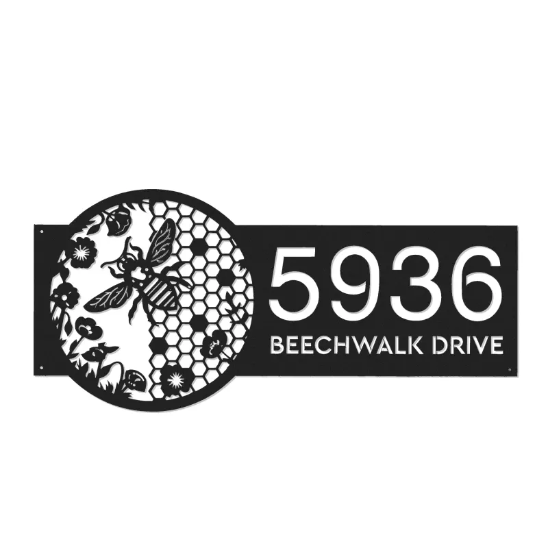 Custom Metal Beehive flowers honeycomb Metal Address Sign Custom House Number Hanging Address Plaque Yard Sign Outdoor Sign