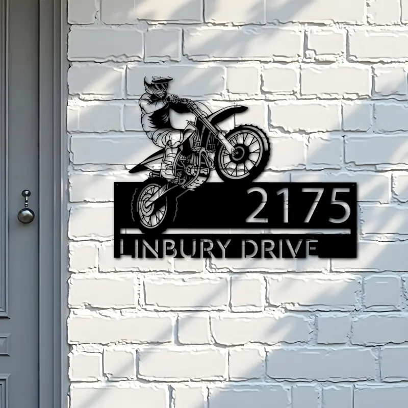 Custom Metal Dirtbike Motocross rider Metal Address Sign, House number, Outdoor Number Signage, Yard Sign Address Plate
