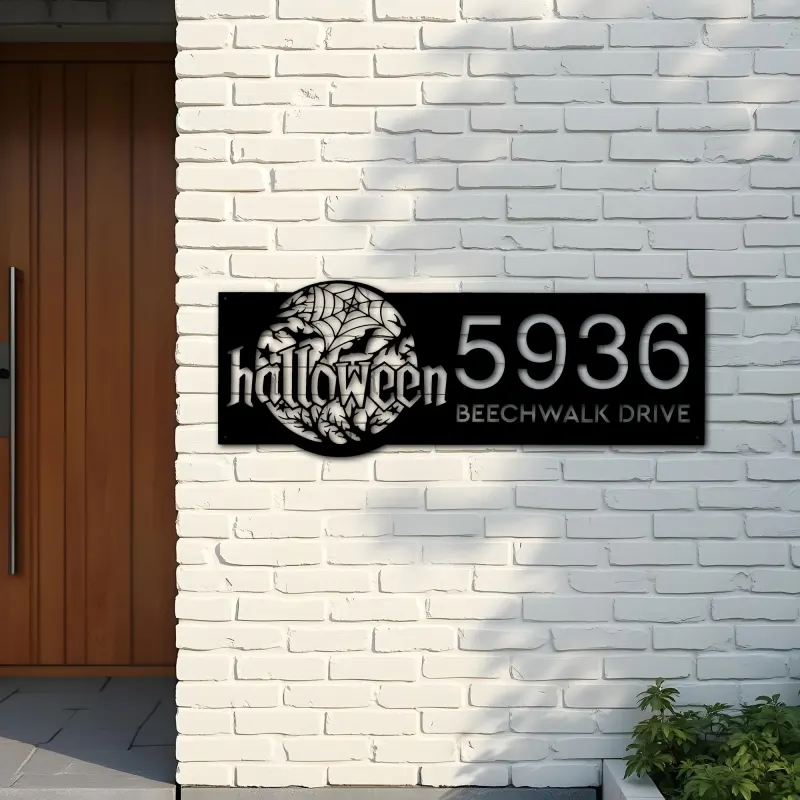 Custom Metal Halloween Metal Address Sign Custom House number Hanging Address Plaque Yard Outdoor Sign