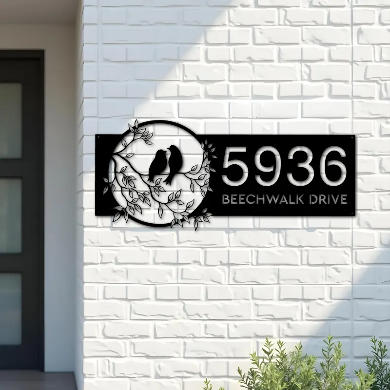 Custom Metal Birds couple Metal Address Sign, House number, Outdoor Number Signage, Yard Sign Address Plate