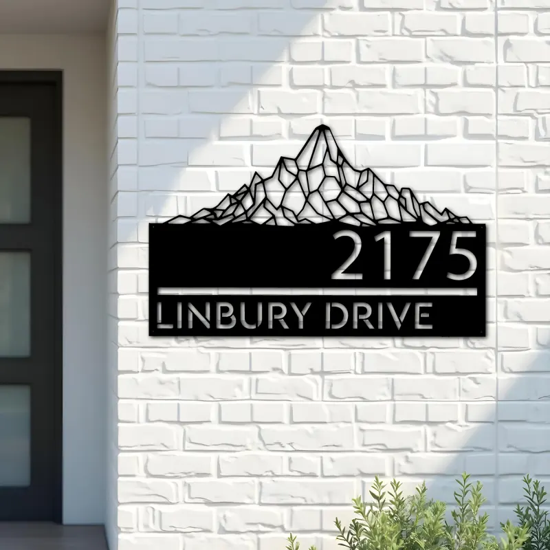 Custom Metal Mountain scene Metal Address Sign, House number, Outdoor Number Signage, Yard Sign Address Plate002