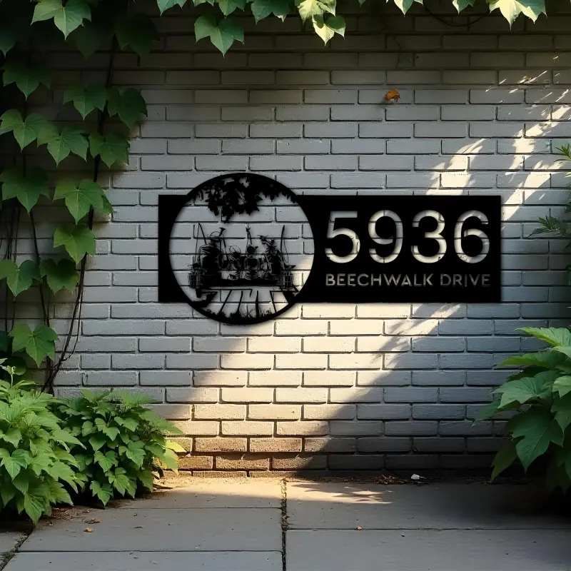 Custom Metal Dad mom Son and daughter fishing Metal Address Sign Custom House number Hanging Address Plaque Yard Sign Outdoor