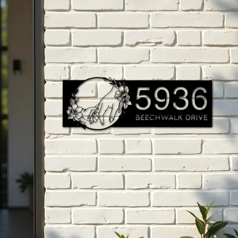 Custom Metal Mother hold children 39 s hand Mom and baby Metal Address Sign House number Hanging Address Plaque Yard Sign Outdoor