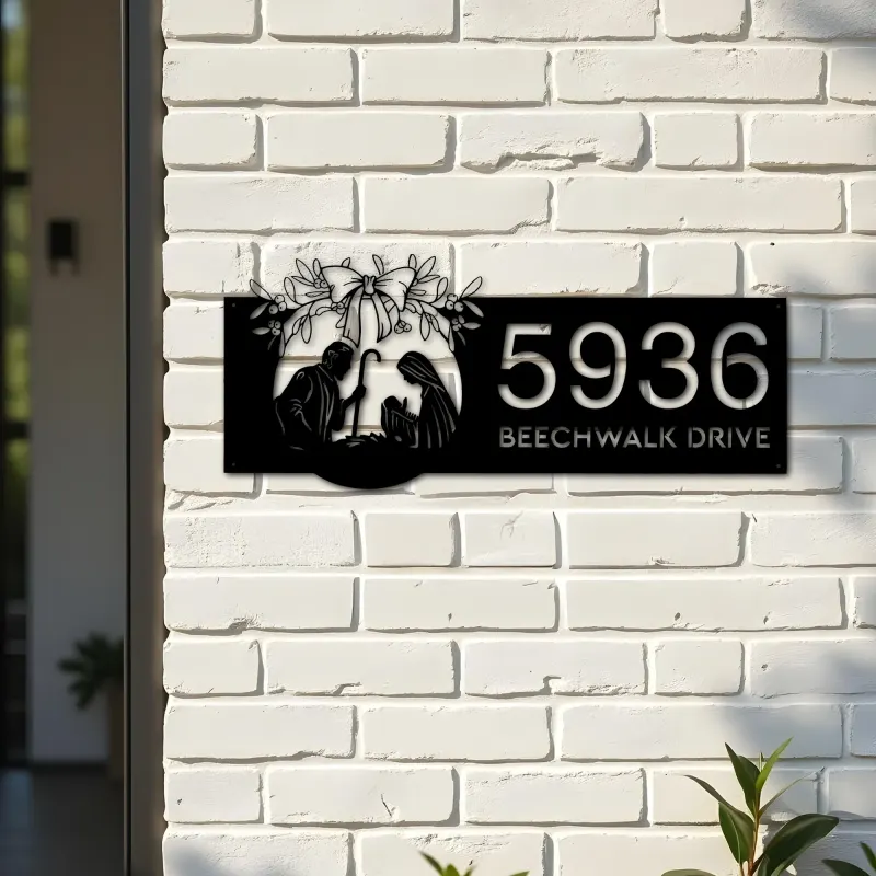 Custom Metal Nativity Scene Christian Jesus Metal Address Sign, House number, Outdoor Number Signage, Yard Sign Address Plate