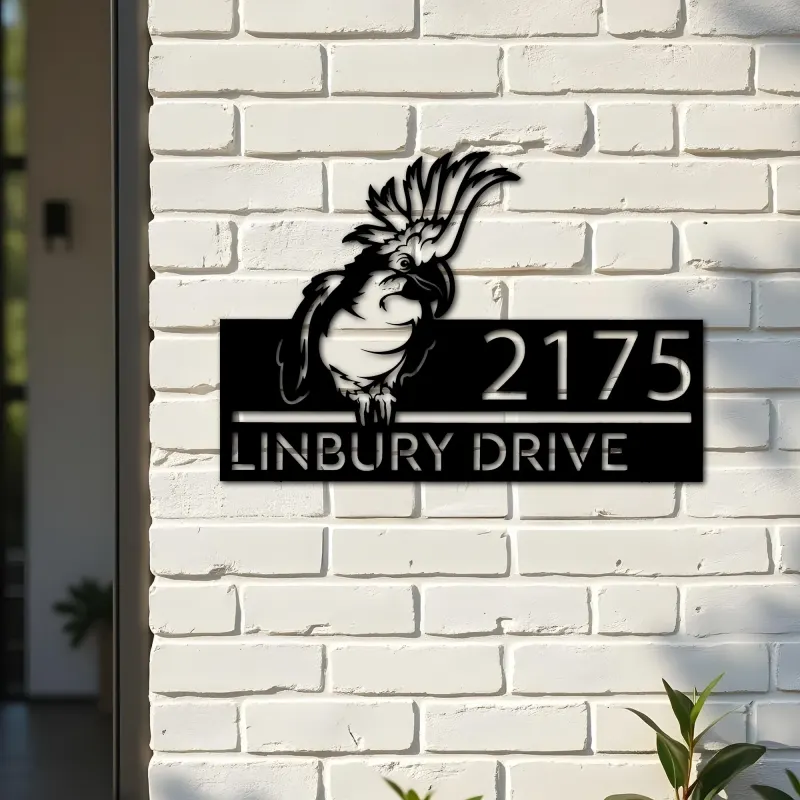 Custom Metal Peeking Parrot Corella Wild animal wildlife Metal Address Sign, House number, Outdoor Number Signage, Yard Sign Address Plate