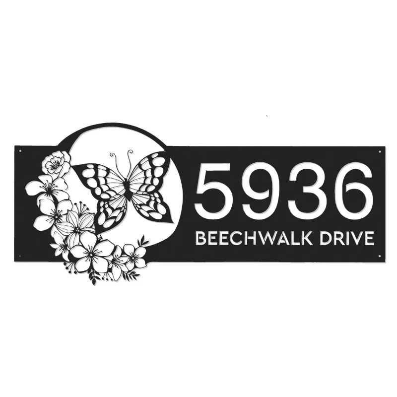 Custom Metal Butterfly flowers Metal Address Sign, House number, Outdoor Number Signage, Yard Sign Address Plate002