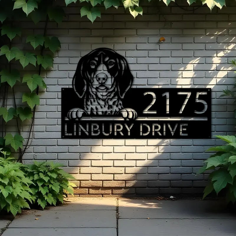 Custom Metal Bluetick coonhound dog cute puppy Metal Address Sign House number Hanging Address Plaque Yard Sign Outdoor decor
