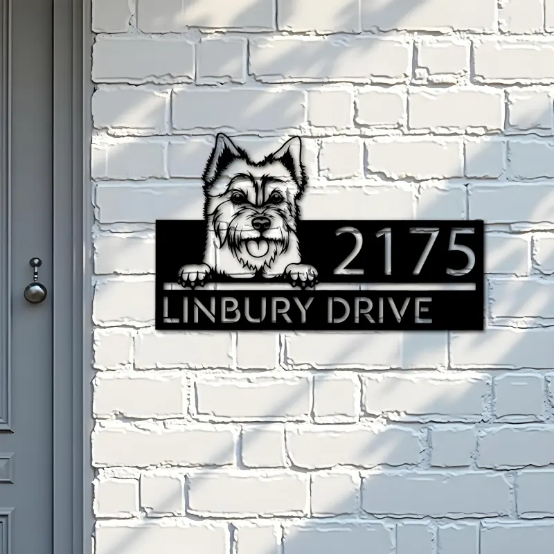 Custom Metal Australian terrier dog Puppy Metal Address Sign House number Hanging Address Plaque Yard Sign Outdoor decor