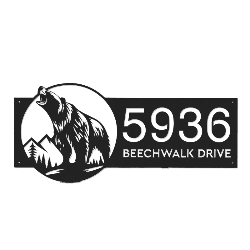 Custom Metal Grizzly bear Metal Address Sign, House number, Outdoor Number Signage, Yard Sign Address Plate002