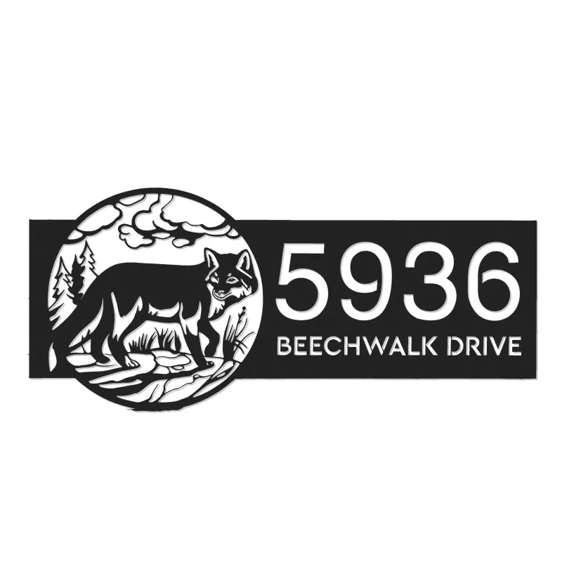 Custom Metal Fox Wild animal wildlife Metal Address Sign, House number, Outdoor Number Signage, Yard Sign Address Plate