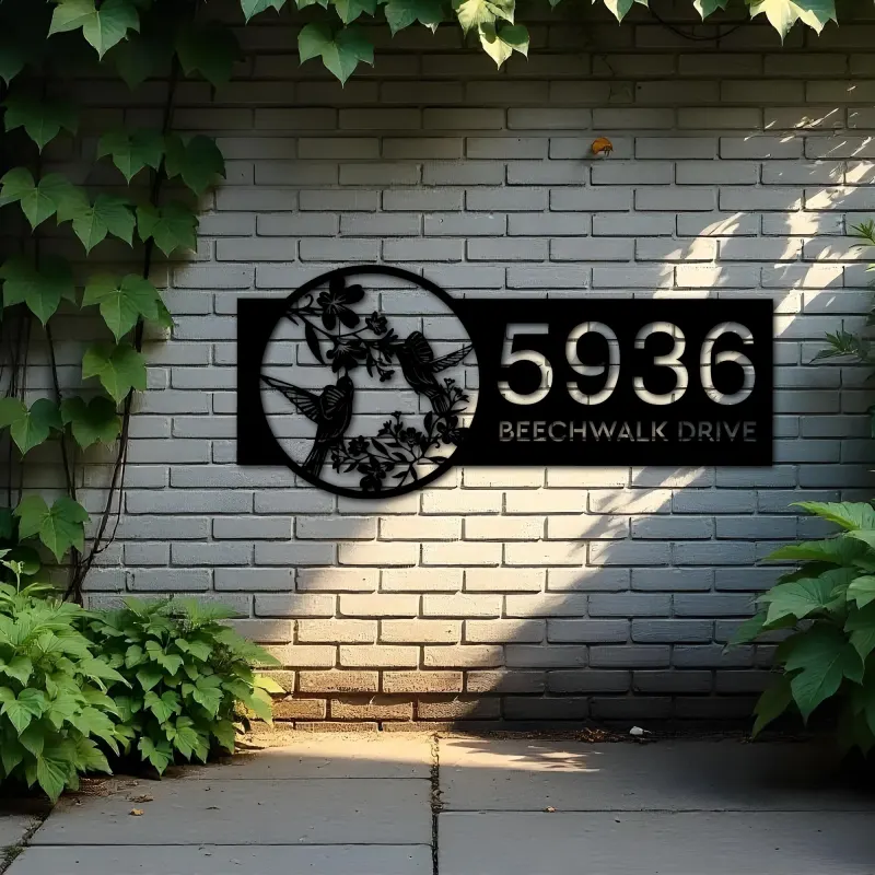 Custom Metal Hummingbird couple Metal Address Sign, House number, Outdoor Number Signage, Yard Sign Address Plate