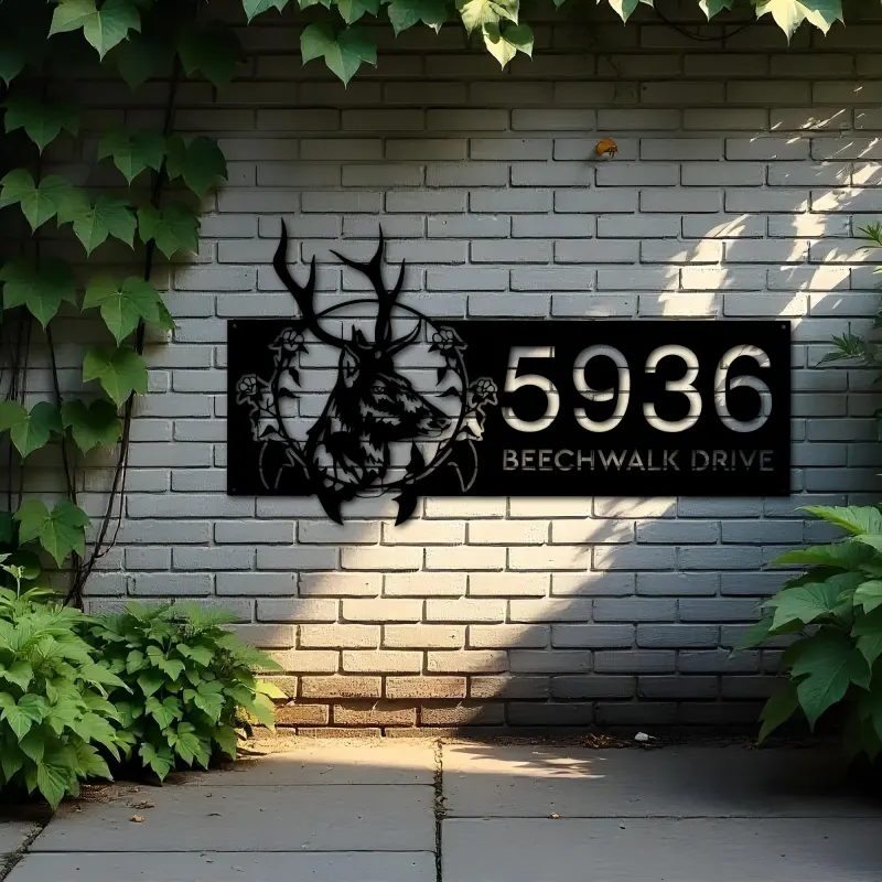 Custom Metal Floral deer head Metal Address Sign, House number, Outdoor Number Signage, Yard Sign Address Plate