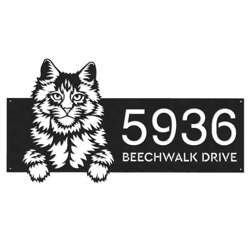 Custom Metal Main coon Cute peeking cat kitten Metal Address Sign, House number, Outdoor Number Signage, Yard Sign Address Plate