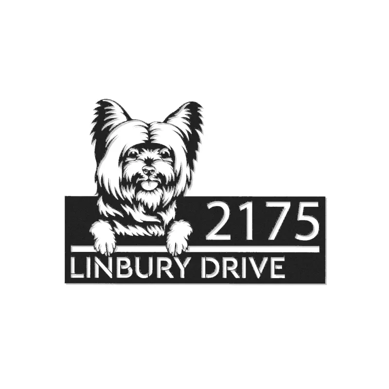 Custom Metal Yorkshire Terrier dog Puppy Metal Address Sign House number Hanging Address Plaque Yard Sign Outdoor decor