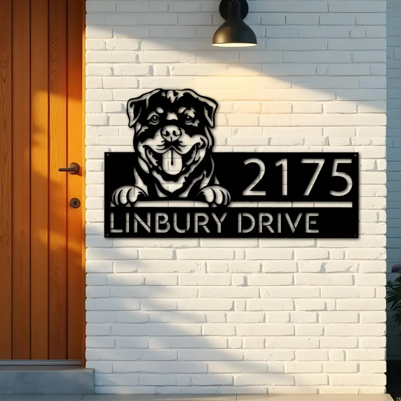 Custom Metal Rottweiler Dog Cute puppy Metal Address Sign House number Hanging Address Plaque Yard Sign Outdoor decor