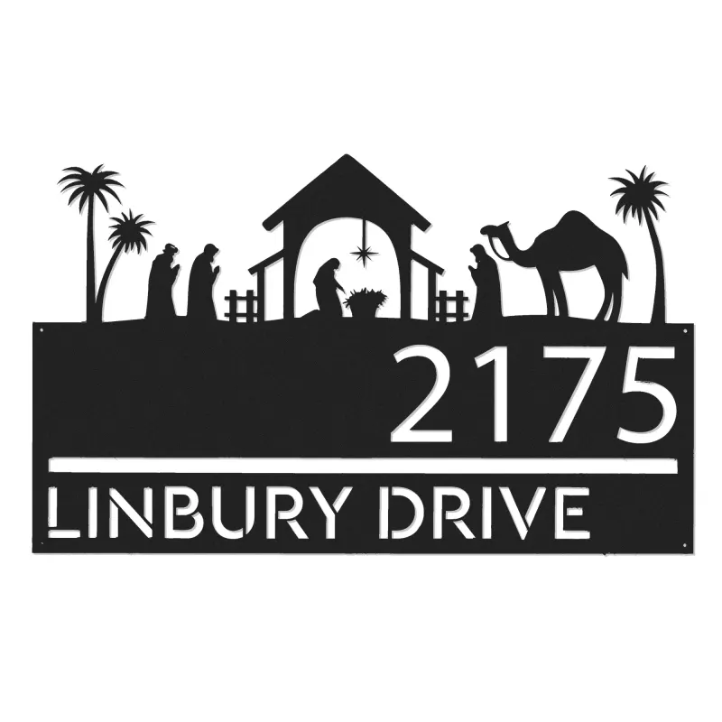 Custom Metal Nativity scene Birth of Jesus Christ Metal Address Sign House number Hanging Address Plaque Yard Sign Outdoor