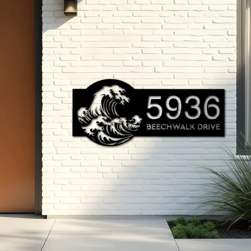 Custom Metal Wave Metal Address Sign, House number, Outdoor Number Signage, Yard Sign Address Plate