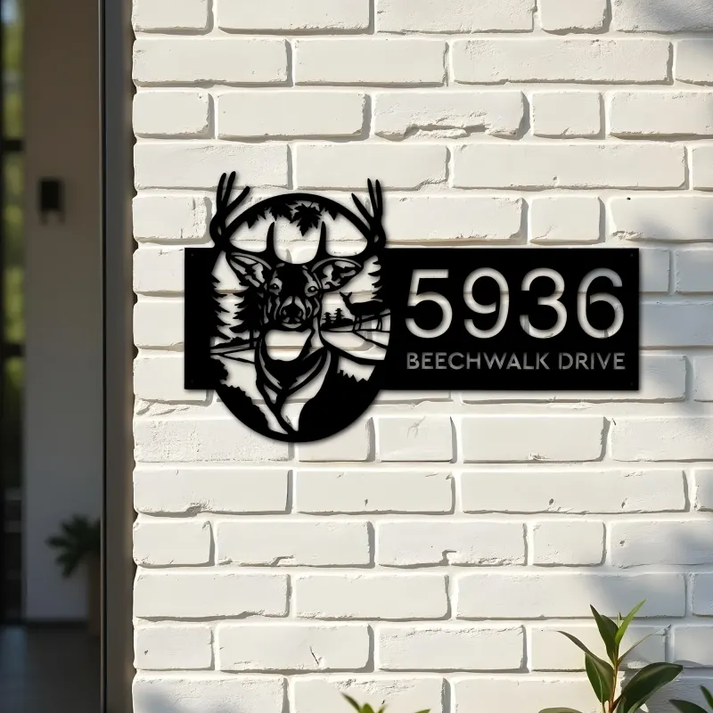 Custom Metal Deer forest wild life Metal Address Sign, House number, Outdoor Number Signage, Yard Sign Address Plate