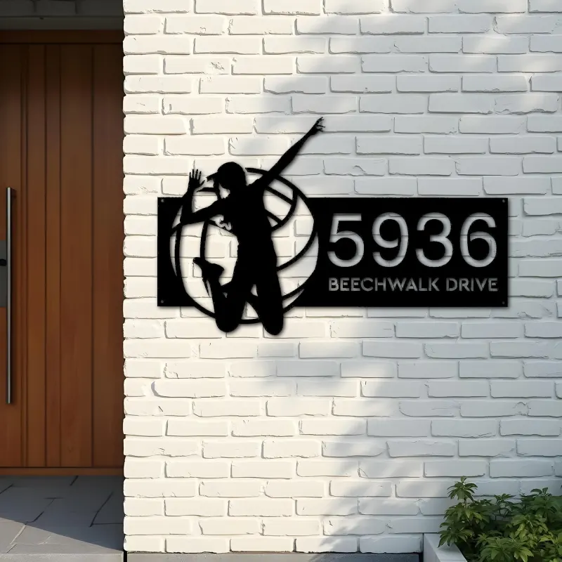 Custom Metal Volleyball player Metal Address Sign, House number, Outdoor Number Signage, Yard Sign Address Plate