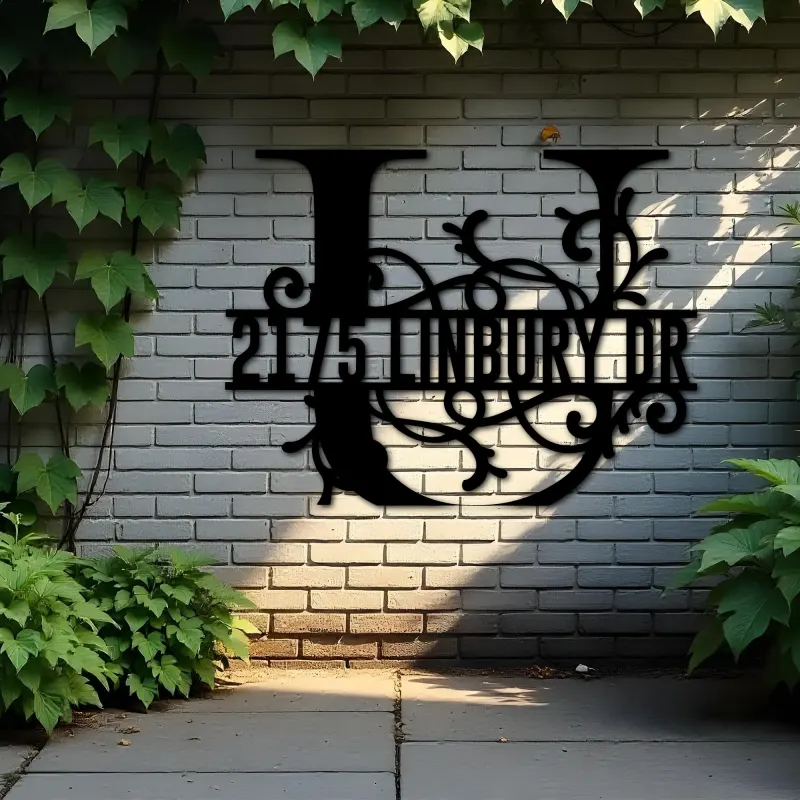 Custom Metal Floral Monogram Split Letter U Metal Address Sign House number Hanging Address Plaque Yard Sign Outdoor decor