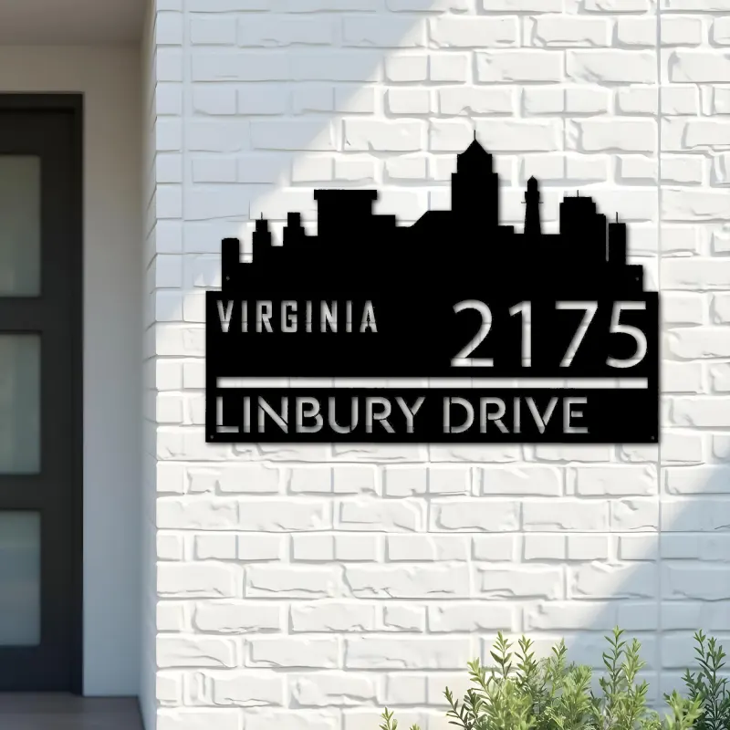 Custom Metal Virginia city skyline Metal Address Sign Hanging Address Plaque house number Yard Outdoor Sign
