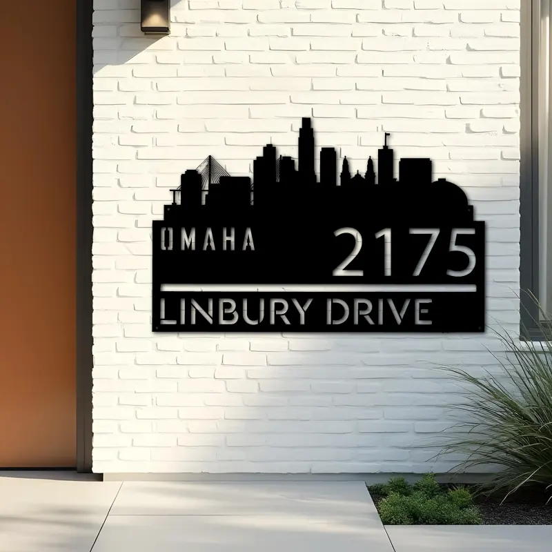 Custom Metal Omaha city skyline Metal Address Sign Hanging Address Plaque house number Yard Outdoor Sign