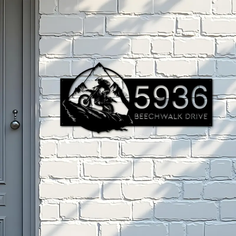 Custom Metal Dirtbike motocross biker Metal Address Sign, House number, Outdoor Number Signage, Yard Sign Address Plate