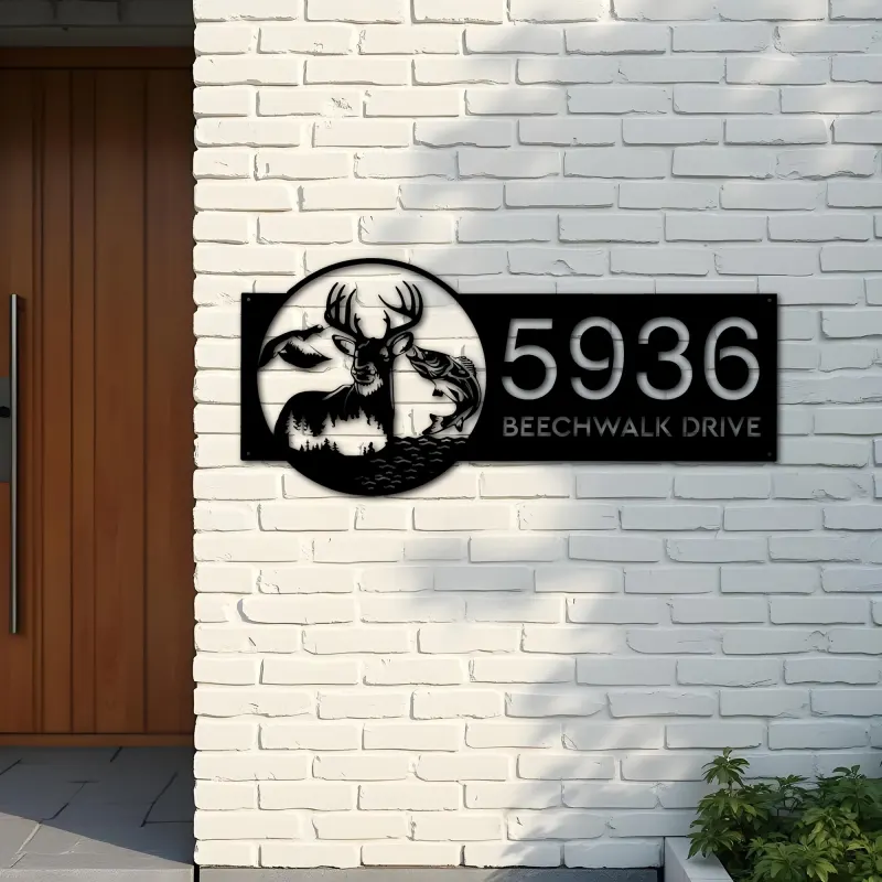 Custom Metal Deer fish duck fishing Metal Address Sign, House number, Outdoor Number Signage, Yard Sign Address Plate