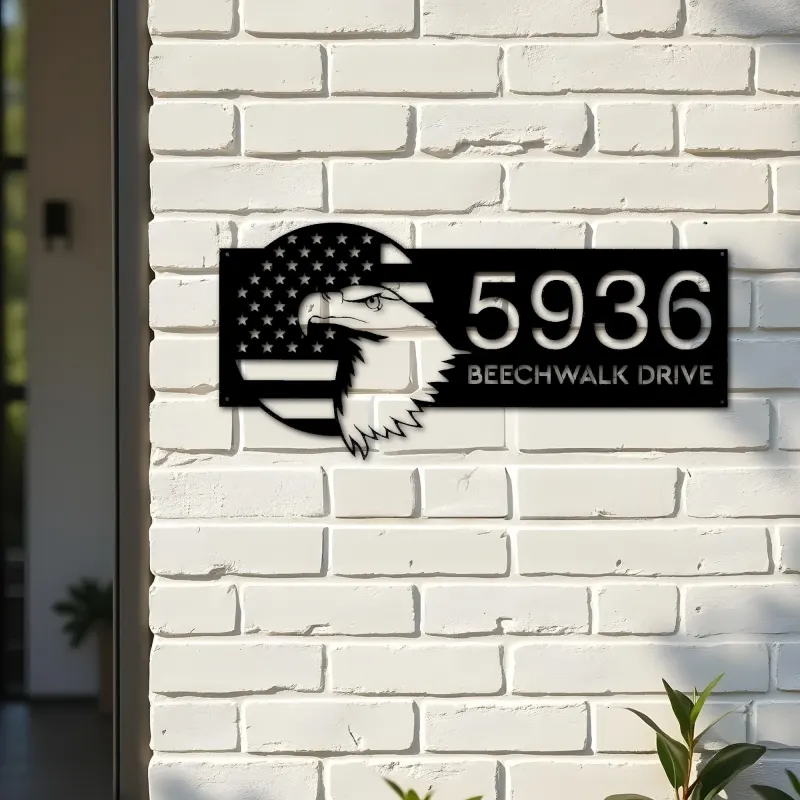 Custom Metal USA eagle with flag patriotic Metal Address Sign, House number, Outdoor Number Signage, Yard Sign Address Plate