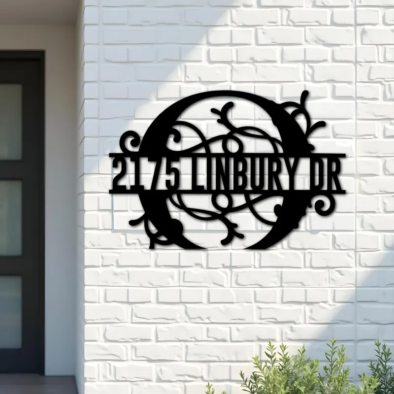 Custom Metal Floral Monogram Split Letter O Metal Address Sign House number Hanging Address Plaque Yard Sign Outdoor decor