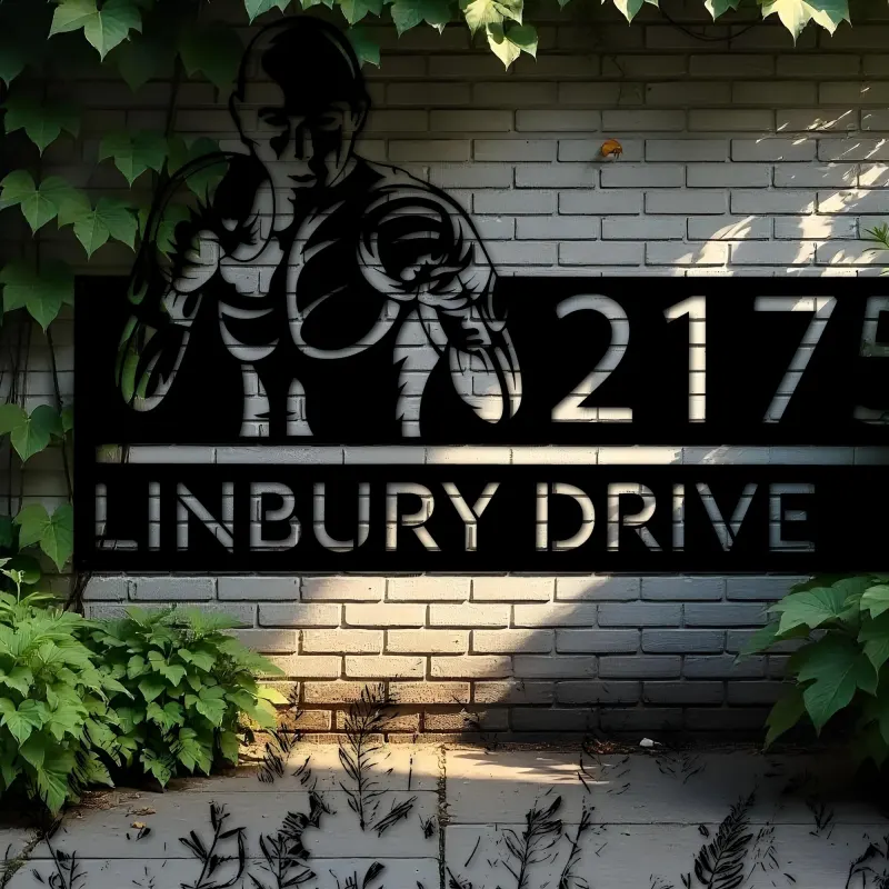 Custom Metal Boxing fighter boxer Metal Address Sign, House number, Outdoor Number Signage, Yard Sign Address Plate002