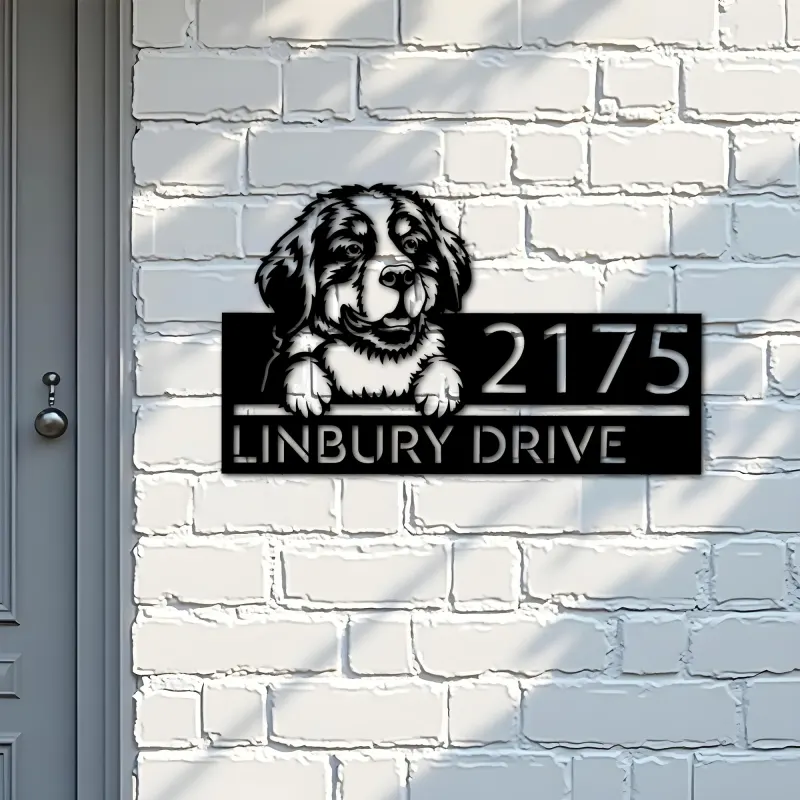 Custom Metal Bernese Mountain dog Puppy Metal Address Sign House number Hanging Address Plaque Yard Sign Outdoor decor