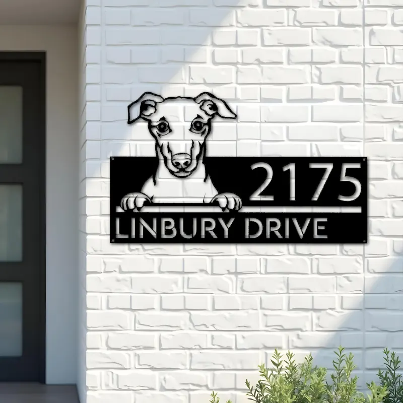 Custom Metal Whippet Dog Cute puppy Metal Address Sign House number Hanging Address Plaque Yard Sign Outdoor decor