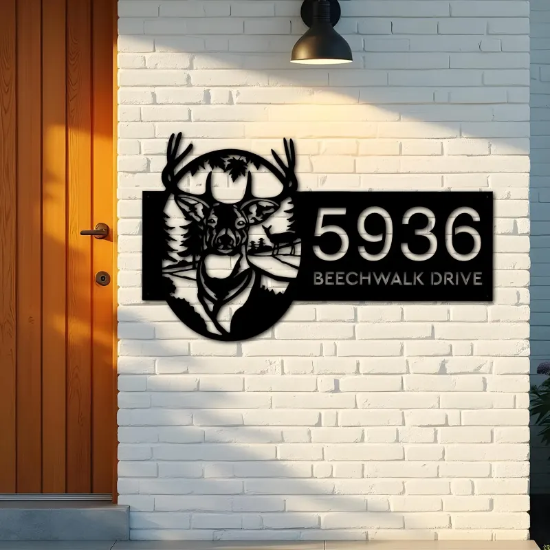 Custom Metal Deer forest wild life Metal Address Sign, House number, Outdoor Number Signage, Yard Sign Address Plate