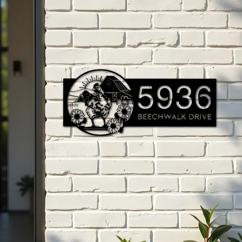 Custom Metal Chicken Rooster farm animal ranch Metal Address Sign, House number, Outdoor Number Signage, Yard Sign Address Plate