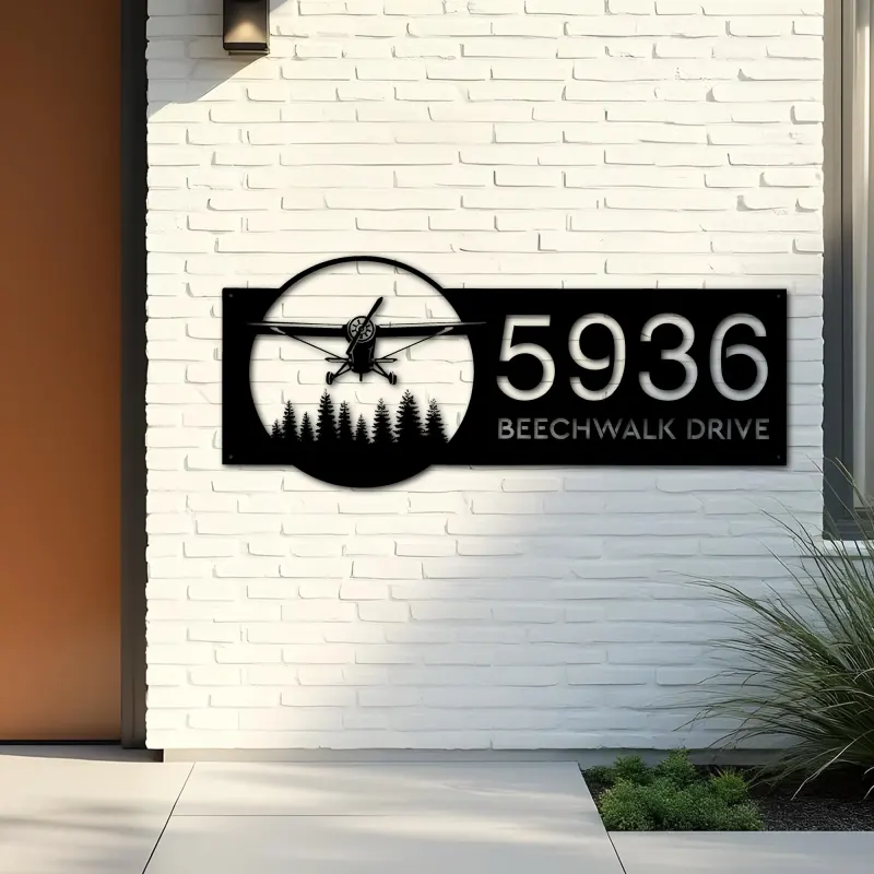 Custom Metal Airplane pilot Metal Address Sign, House number, Outdoor Number Signage, Yard Sign Address Plate