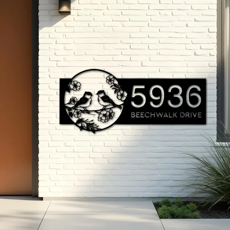 Custom Metal Bird couple Metal Address Sign, House number, Outdoor Number Signage, Yard Sign Address Plate001