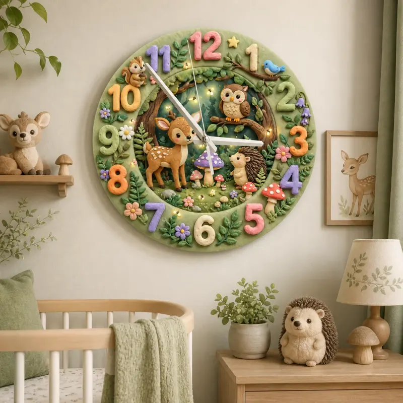 Reloj de pared con animales del bosque encantados para la habitación infantil | Decoración de guardería de bosque de hadas, regalo de baby shower para niños y niñas (34.5 cm)